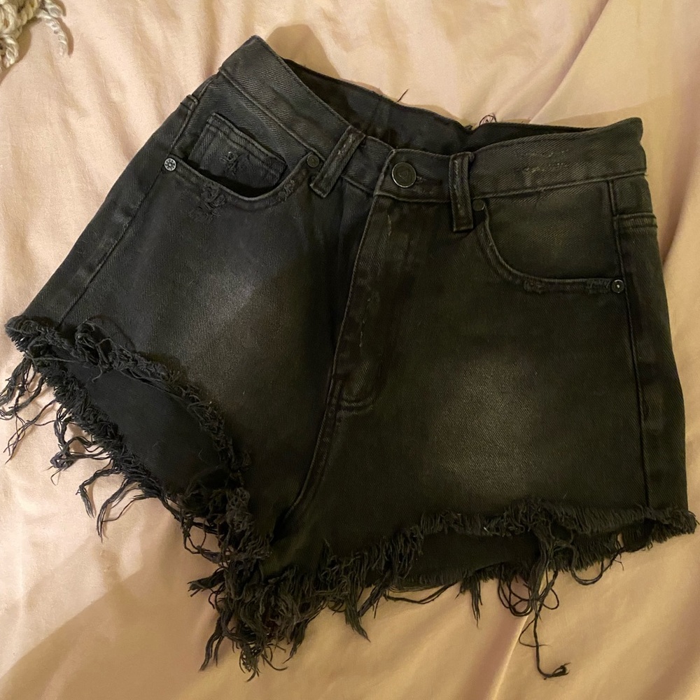 UNIF Black High Wasted Denim Cutoff Shorts 5 Pocket Frayed Edges 100%Cotton Sz27